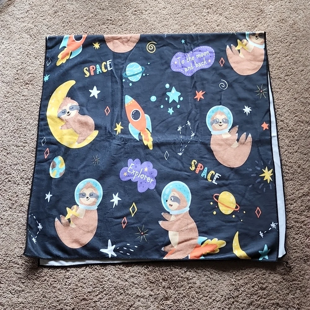Cute kids space sloth beach towel blanket